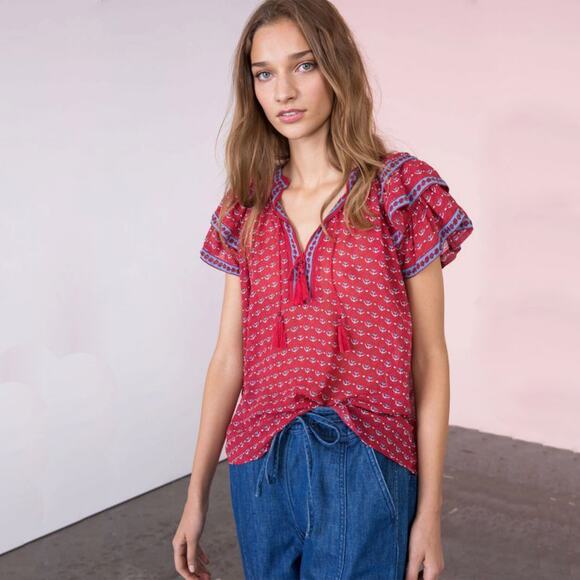 ULLA JOHNSON Silk Top in Scarlet 2 - Picture 2 of 9